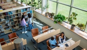 students in library